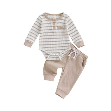 Honganda Ensembles de Pantalons 2 Pcs pour Bébés Garçons, Barboteuse Rayée à Manches Longues et Ensembles de Pantalons