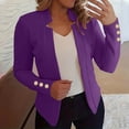 thumbnail image 3 of BiZtdJrK Spring Savings! Womens Business Casual Outfits Button Trims Long Sleeve Lapel Blazers Open Front Solid Color Fall Suits Jackets Purple XL, 3 of 6