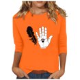 thumbnail image 2 of Dadaria T-Shirt Orange pour Femmes Manches 3/4 Col Rond Grande Taille Été Imprimés Mains Chandail Blouses TG, 2 of 5