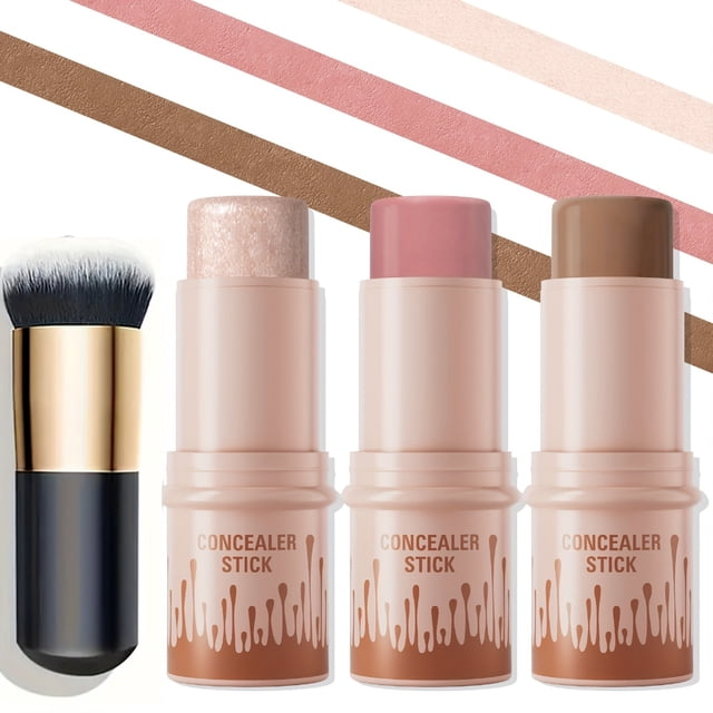 YOPTOP 3Pcs Contour Stick Blush Stick Highlighter Stick Bronzer Stick 3 Pcs Cream Contour Kit With Brush For A Flawless Look Contour Stick Makeup Non-Greasy Waterproof Long-lasting