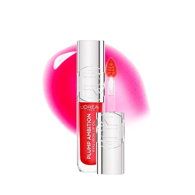 L’Oreal Paris Plump Ambition Tinted Lip Oil, Plumping Lip Gloss, Gentle Tingling, Non Sticky, Hydrating and Moisturizing, Infused with Hyaluronic Acid, WINE O'CLOCK, 5 ml