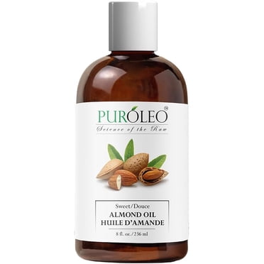 PUROLEO Sweet Almond Oil 8 Fl Oz/236 ML (Packed In Canada) Pure Almond Oil for Skin, Hair, & Body | Organic Carrier Oil & Body Oils For Women | Almond Butter Hair Oil, Body Oil, Baby Oil
