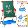 thumbnail image 1 of Urban Deco Art Easel for Kids Magnetic Wooden 18.9"x25.2" Double Sided Standing Toddlers Chalkboard - 360°Rotating Easel for Toddler Christmas Birthday Gift, 1 of 7