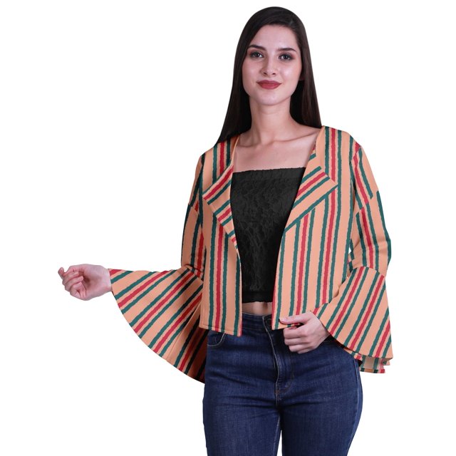 Moomaya Cardigan Boléro d'Été Court à Manches Évasées Intégrales Imprimé à devant Ouvert pour Femmes