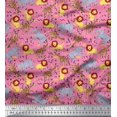 thumbnail image 1 of Soimoi Pink Poly Georgette Fabric Lion,Giraffe & Elephant Kids Decor Fabric Printed BTY 52 Inch Wide, 1 of 3