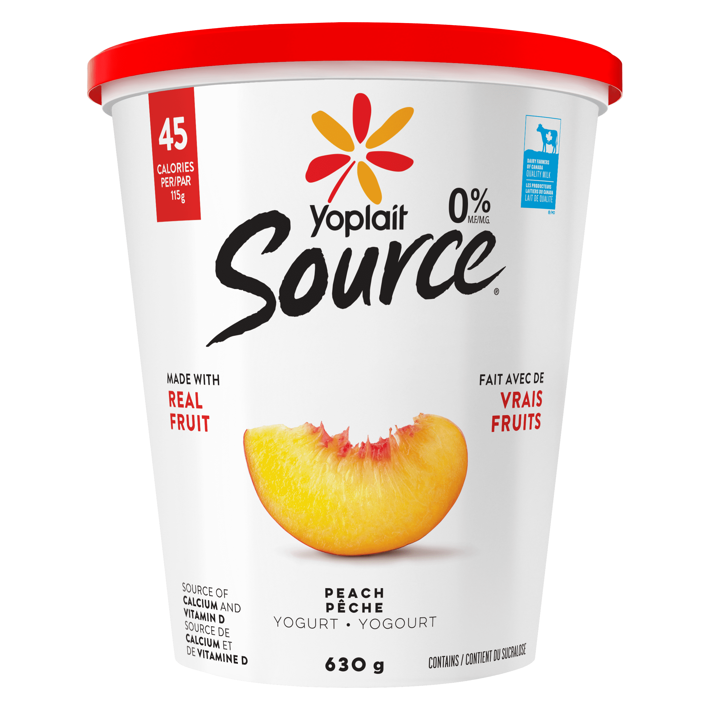 Yogourt traditionnel onctueux Yoplait Source 0 %, pêche, sans sucre ajouté, 630g
