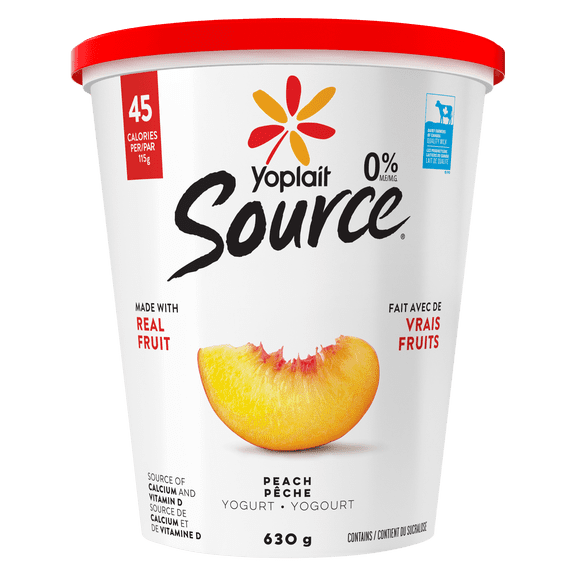 Yoplait Source 0% Smooth Traditional Yogurt, Peach, No Added Sugar, 630g