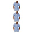 thumbnail image 1 of pitrice Men Shirt Casual Short Sleeve Breathable Replacement Button Down Solid Color Fashionable Home Dating Shirts Top Light Blue M 3Set, 1 of 6