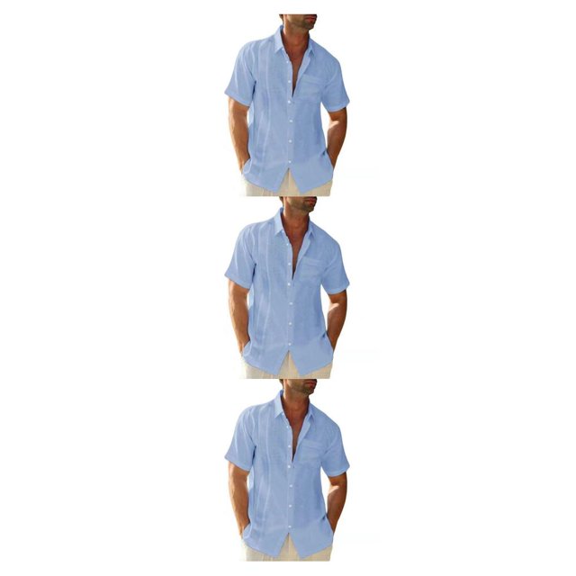 pitrice Men Shirt Casual Short Sleeve Breathable Replacement Button Down Solid Color Fashionable Home Dating Shirts Top Light Blue M 3Set