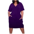 thumbnail image 1 of EQWLJWE Robes d'Été pour Femmes 2023 Robe Grande Taille pour Femmes Col en V Robes d'Été Décontractées avec Poche Genou Manches Courtes avec Poches, 1 of 5