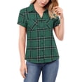 thumbnail image 1 of INSPIRE CHIC Women's Cotton Boyfriend Button Front Short Sleeves Plaid Shirt, 1 of 4
