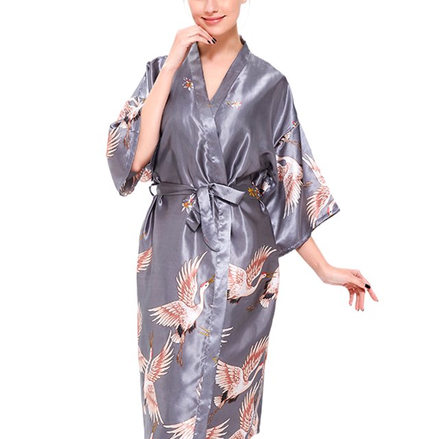 LUXUR Peignoir Ceinturé pour Femmes, Pyjama Léger pour la Maison, Gris-Long m