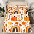 thumbnail image 1 of YST Drap-Housse Citrouille d'Automne Format Grand Ensemble de Literie Feuilles d'Automne Joyeuse Action de Grâce Draps pour Enfants Adultes Arc-en-Ciel Rétro Rustique Ensemble de Lit avec 2 Taies d'Oreiller, Blanc Orange, 1 of 5