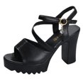 thumbnail image 1 of Womens Fish Mouth Rhinestone Platform High Heels Sandals Buckle Strap Shoes, 1 of 9