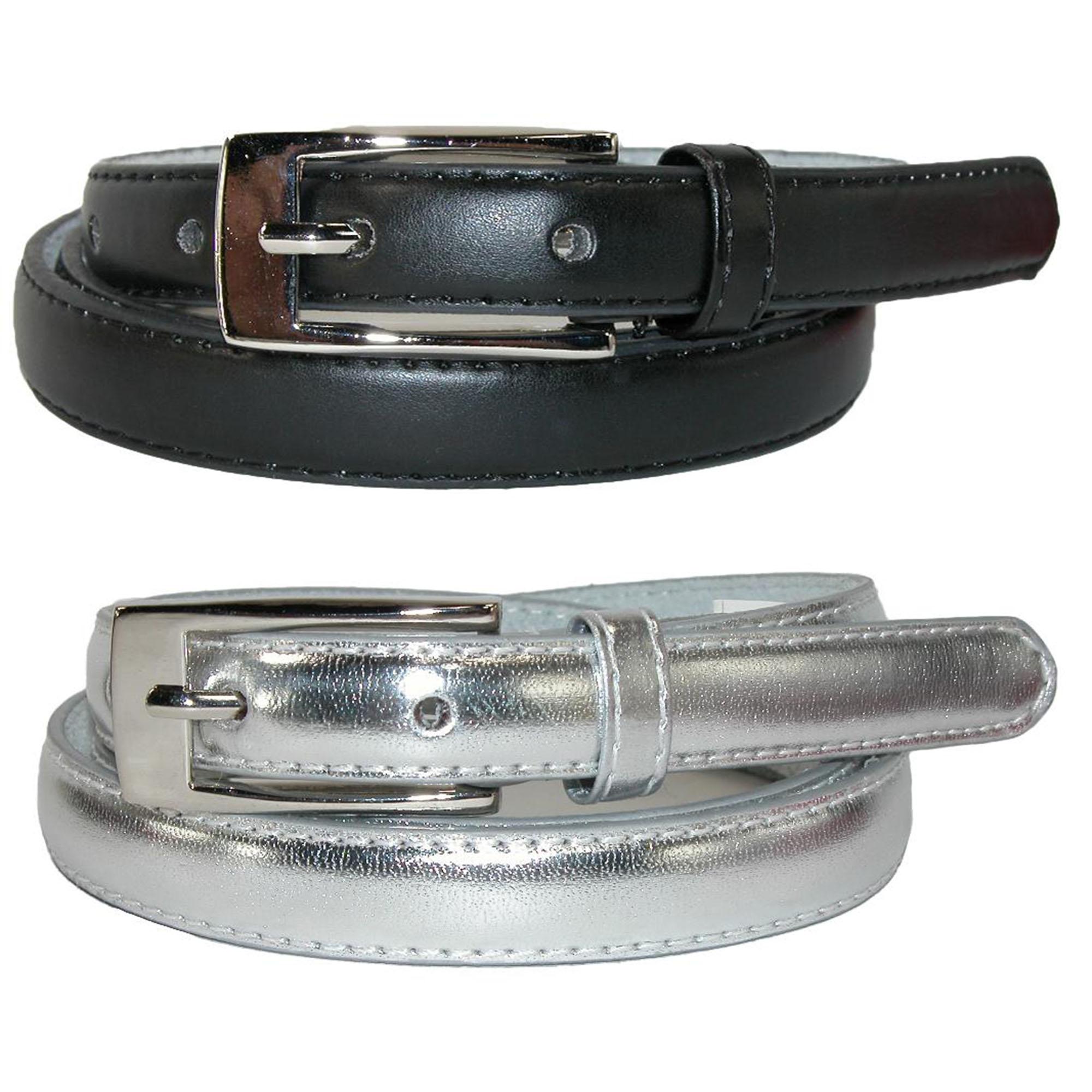 CTM® Ceinture Mince en Cuir pour Robe, Lot de 2, 3/4 Po, Noir + Couleur (Femmes)