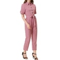 thumbnail image 4 of Unique Bargains Combinaison Pantalon pour Femme à Col Rabattu, Boutonnée, Taille à Nouer, Rose, TG, 4 of 6