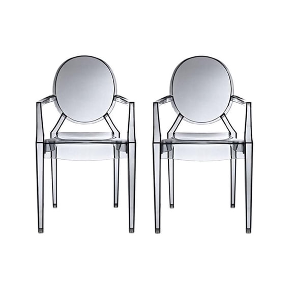 Heavenly Collections Modern Acrylic Dining Armchair, Set of 2, Smoke, Ghost Style