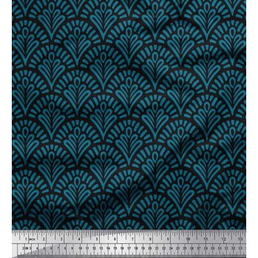 Soimoi Black polyester Crepe Fabric Floral Damask Print Fabric by the Yard 42 Inch Wide