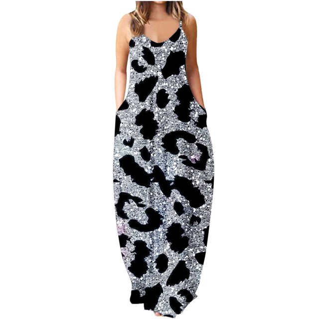 Robes pour Femmes Décontractées Sans Manches Grande Taille Amples Longues Maxi avec Poches Imprimé Boho Robe de Plage