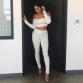 thumbnail image 1 of Mode 2PCS Femmes hors Épaule Crop Tops + Pantalon Fendue Tenue Décontractée Vêtements de Sport, 1 of 5