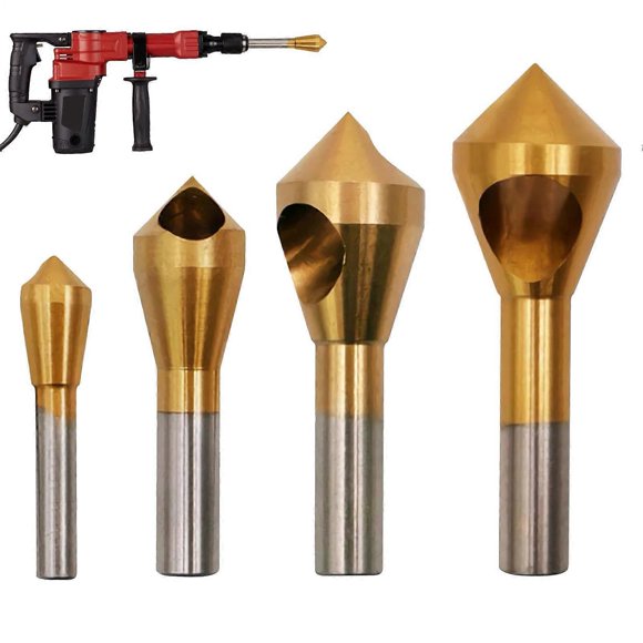 Ensemble d'Outils d'Ébavrage pour Éviers 4 x Perceuses d'Ébavrage pour Éviers en Bois avec chamfer, Outil d'Ébavrage