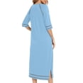 thumbnail image 4 of Besolor Robe de Nuit à Fermeture Éclair pour Femme, Col Ras du Cou, Manches 3/4, Peignoir, Robe de Chambre avec Poches, Vêtement de Nuit, P-2TG, 4 of 6