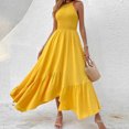 thumbnail image 4 of Ovzne Robes pour Femmes Robe d'Été pour Femmes Couleur Unie Col Rond Sans Manches Bretelles Élasticité Robe Asymétrique à Volants Robe Grande Taille Liquidation, 4 of 7