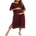 thumbnail image 4 of Crew Neck Zip-up Slit Long Dress for Women  Short Sleeve Nightgown, 4 of 6