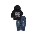 thumbnail image 3 of goowrom Kids Boys Letter Print Long Sleeve Hooded Pullover+ Ripped Jeans, 3 of 6
