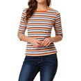 thumbnail image 1 of INSPIRE CHIC Hauts pour Femmes Non Doublés Col Rond Manches au Coude Coupe Ajustée T-Shirt Décontracté m Multicolore Blanc, 1 of 6