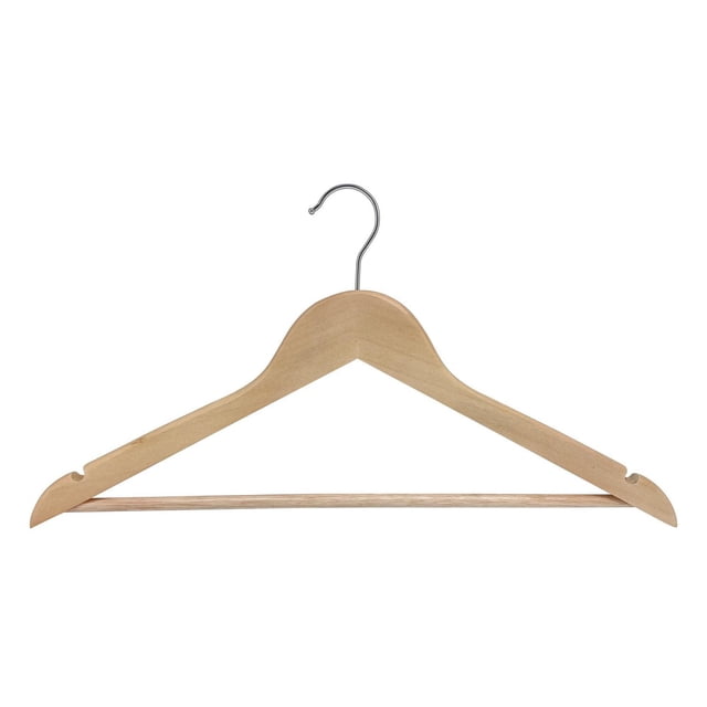 Mainstays Lot de 20 Cintres en Bois Haut de Gamme pour la Maison pour Adultes, Présentant une Finition Naturelle, Cintre en Bois avec Épaules Courbées, Encoches pour Suspendre Chemises et Robes, Crochet Métallique Rotatif à 360 Degrés et Barre de Pantalon Robuste pour Manteaux et Pantalons, Conçu pour Optimiser l'Espace du Garde-Robe et Convient à Divers types de Vêtements pour Adultes.