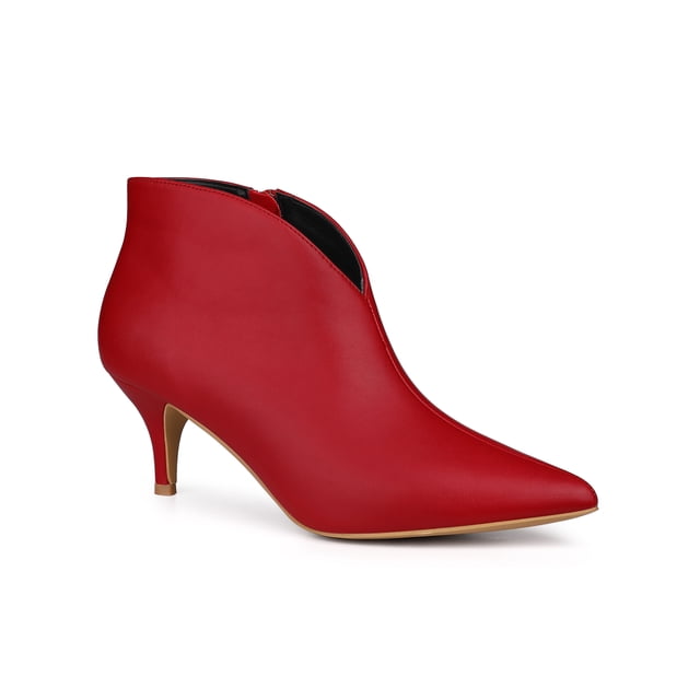 Unique Bargains Women's Pointy Toe Stiletto Heels Ankle Booties Red US 9