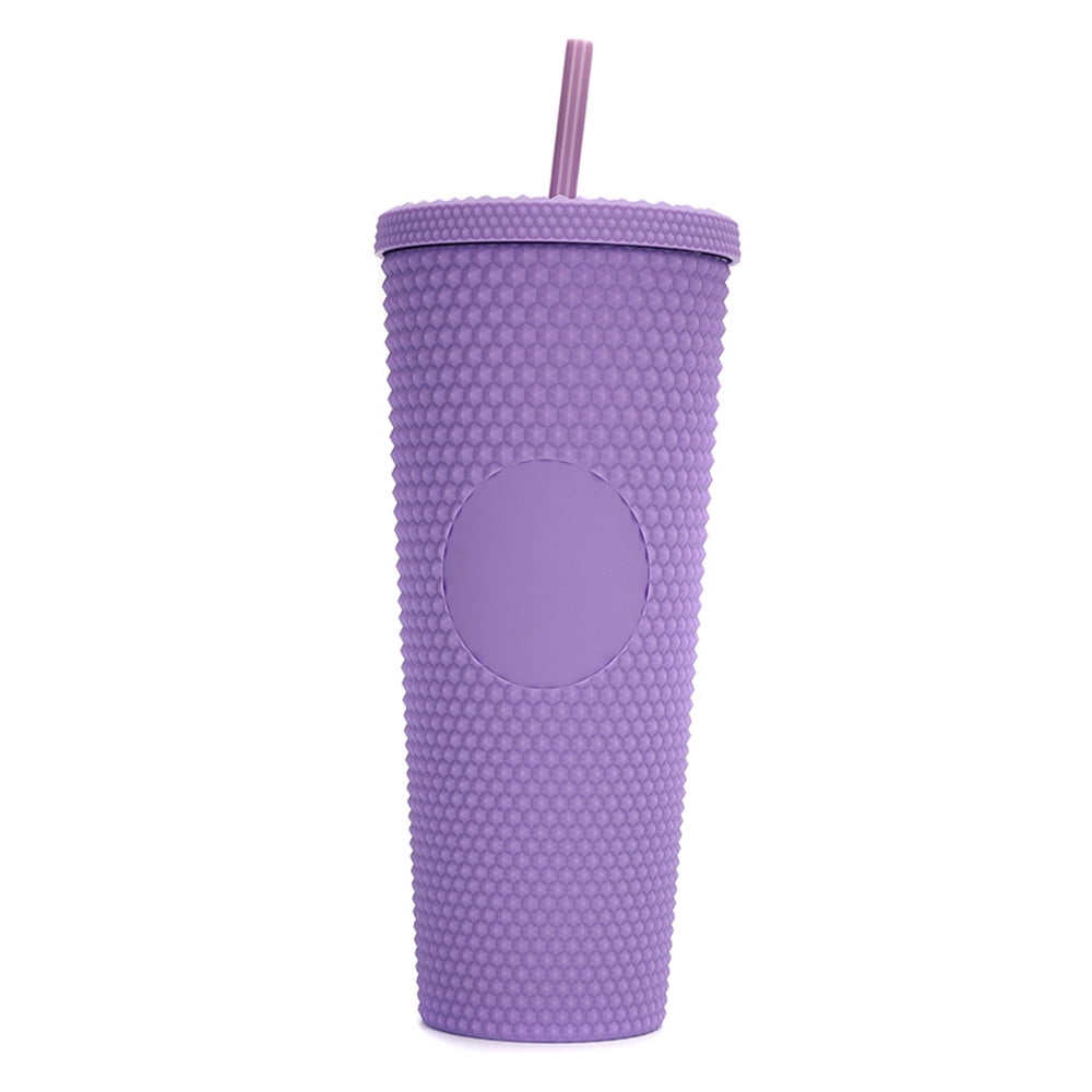 710ML24OZ Large Capacity Water Cup Fully Studded Matte Tumbler Reusable Cup with Wide Opening Leak-Proof Lid Straw