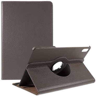 Pour Lenovo Tab P12 Pro Étui Support Rotatif 360 Degrés Bande Élastique Couverture en Cuir-Marron Foncé