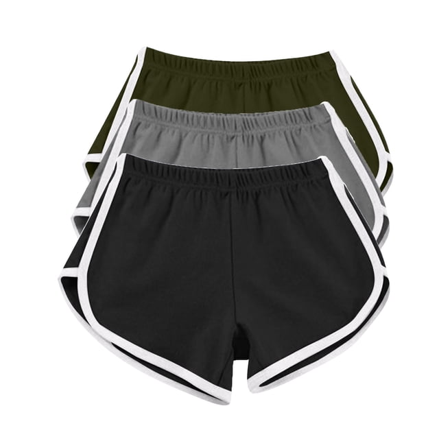 Timegard 3pc Womens Yoga Short Elastic Waisted Summer Athletic Running Active Sports Shorts Sweatshorts