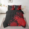 thumbnail image 2 of YST Aztec Dahlia Comforter Set, 7-Piece, Lotus Flower Theme, Full Size, Reversible Red Black Floral, 2 of 5