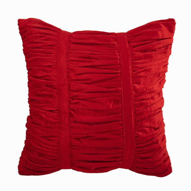Housse de Coussin pour Sofa, Housses de Coussin 18x18 Pouces (45x45 cm) Rouge, Housse de Coussin Décorative Rouge de Designer, Housse de Coussins Décoratifs Carrée en Velours, Coussin Uni Texturé à Plis Pincés - Beauté Rouge