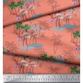 thumbnail image 2 of Soimoi Orange Poly Georgette Fabric Palm Tree, & Flamingo Bird Printed Fabric 1 Yard 42 Inch Wide, 2 of 3