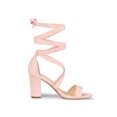 thumbnail image 3 of BLISSFUL STEP Sandales pour Femmes Inspirées Couleur Unie Talons Blocs Moyens Sandales à Lacets Rose 8, 3 of 8