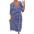 thumbnail image 1 of JIRNDf Robes Maxi d'Été pour Femmes Tendance à Imprimé Floral, par-Dessus, Col en V, Sans Manches, Robes d'Été pour Femmes, Robe Bohème, Bleu Marine, TTG, 1 of 9