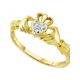 thumbnail image 1 of Bague Cœur Claddagh pour Femme en Or Jaune 14 Kt avec Diamants Ronds.02 Ct au Total, 1 of 1