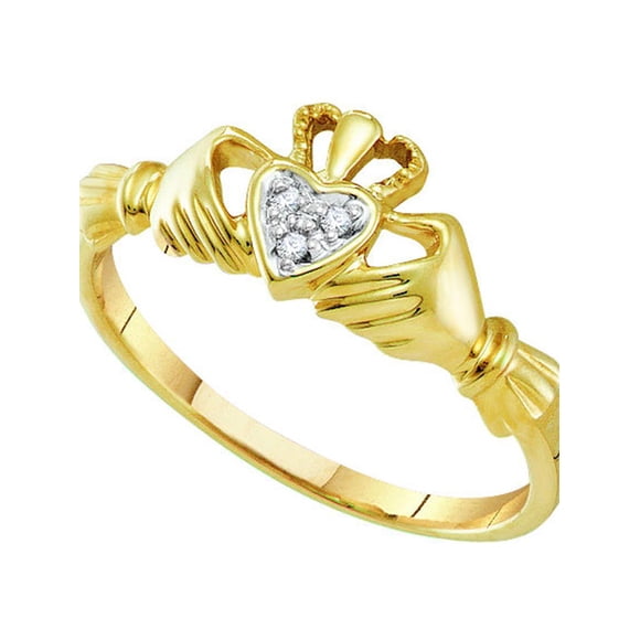 14kt Yellow Gold Womens Round Diamond Claddagh Heart Ring .02 Cttw