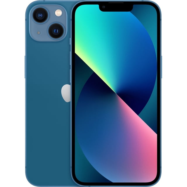 Refurbished Apple iPhone 13 Mini 5G in blue, featuring a 5.4-inch Super Retina XDR OLED display and dual 12MP rear cameras with sensor-shift optical image stabilization. This fully unlocked smartphone offers 128GB storage, an A15 Bionic chip for fast performance, and an IP68 water and dust resistance rating. Shown in excellent condition with a sleek, compact design.