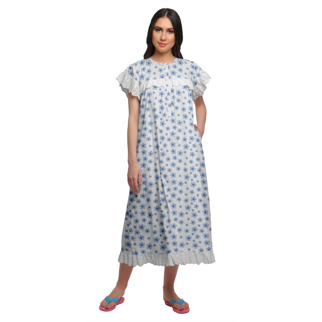 Moomaya Chemise de Nuit à Manches Courtes pour Femmes, en Coton Imprimé