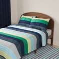 thumbnail image 2 of Mainstays Kids Reversible Green Stripe Stitch Quilt Set, 3 Pieces, Full/Queen, 2 of 6
