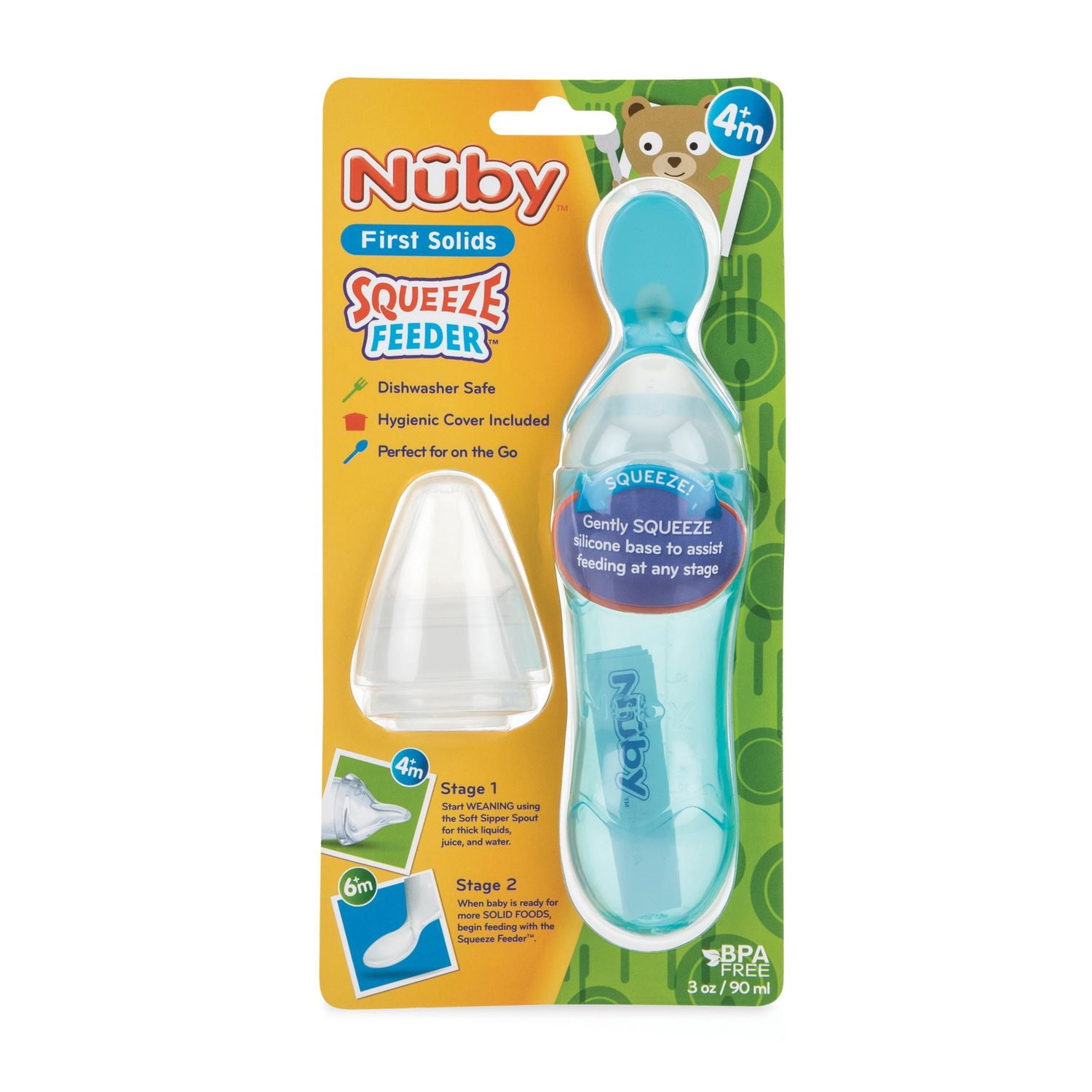 Cuillère Squeeze Feeder™ en silicone en 2 étapes de Nuby pour les enfants de 4 mois et +