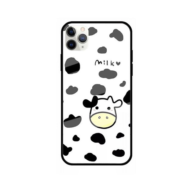 Compatible with iPhone Case for Girls Women, Hard Back Case with Soft TPU Bumper Protective Cute Phone Case Cover with Cow Pattern for iPhone