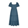 thumbnail image 4 of Robes pour Femmes 2024 Été Oversize Décontractée à Manches Courtes Boutonnée Col en V à Étages Ligne A Fluide Robe Midi de Plage avec Poches Rabais de 50 % Liquidation!, 4 of 5