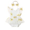thumbnail image 1 of EYIIYE Ensemble d'Été pour Fillette 0-2 Ans Nouveau-Né Combinaison à Manches Volantées Barboteuse Patchwork en Tulle Papillon Justaucorps à Col Ras du Cou avec Bandeau Vêtements Mignons et Doux pour Bébé pour Fête Quotidienne Décontractée, 1 of 9