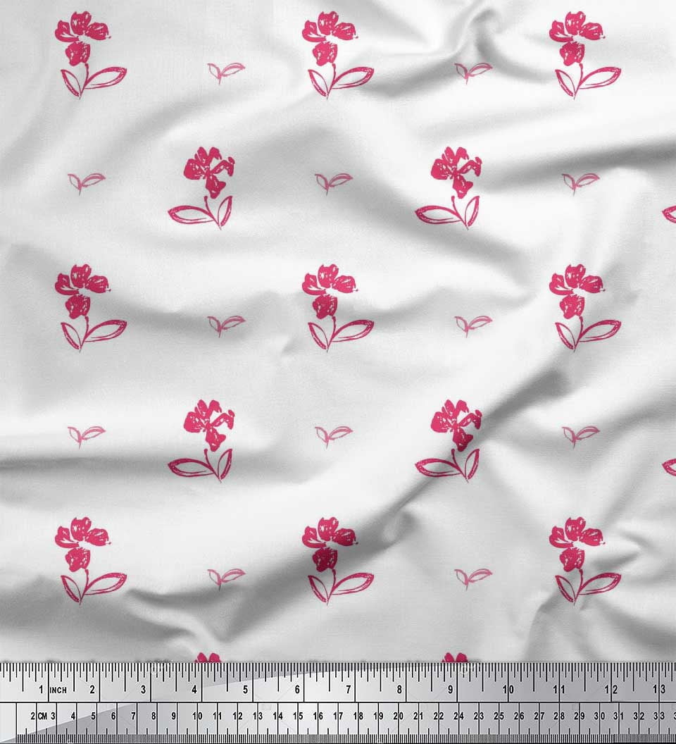 Soimoi polyester Crepe Fabric Leaves & Floral Artistic Fabric Prints By Yard 52 Inch Wide